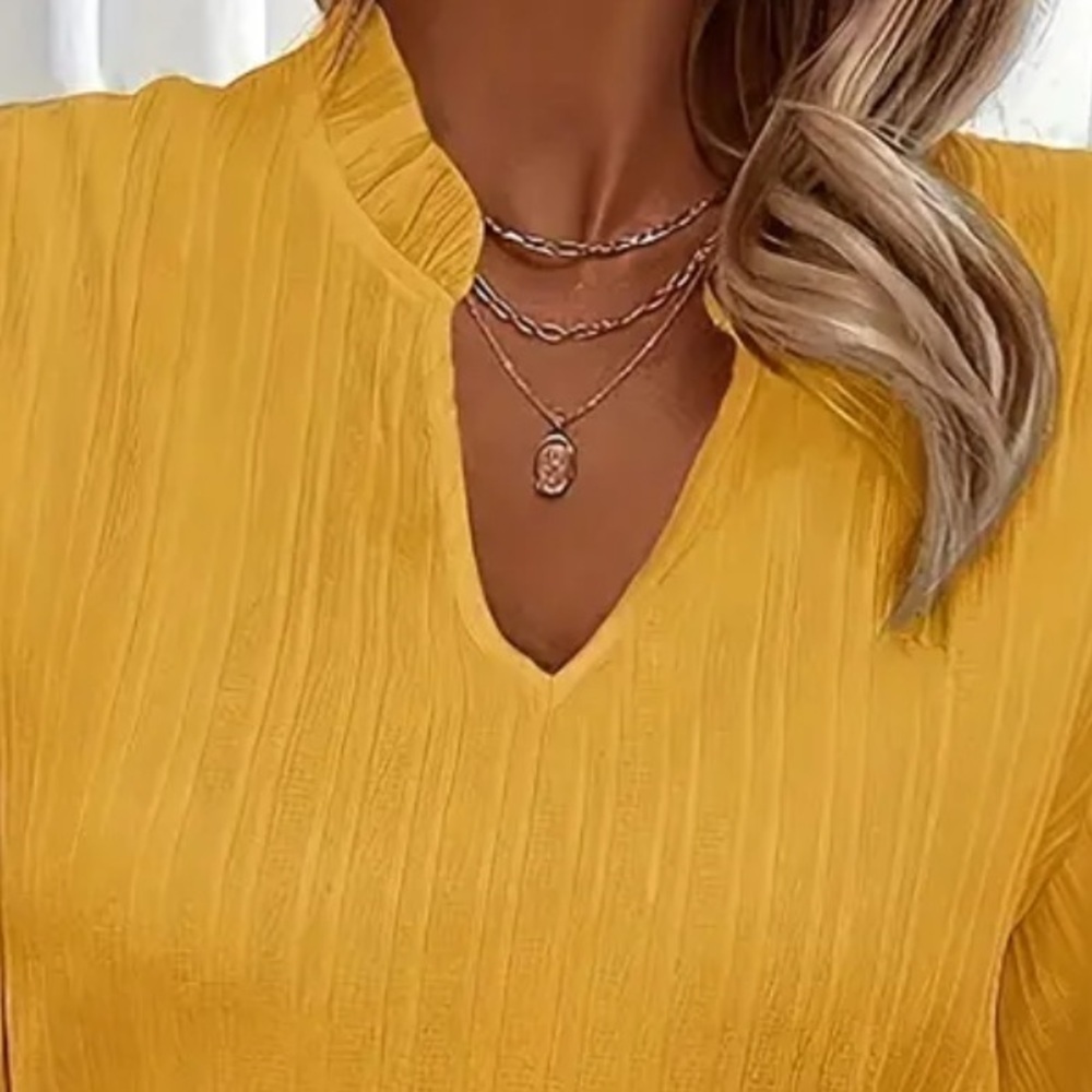 New Yellow Neck Textured Simple Blouse​​​​ - Picture 4 of 7